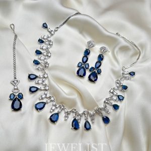 Luna Artificial Jewellery Set in Blue - Delicate Necklace and Earrings by Jewelist.pk