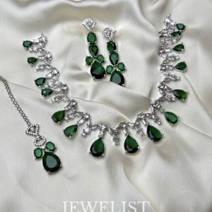 Luna Artificial Jewellery Set in Green - Delicate Necklace and Earrings by Jewelist.pk