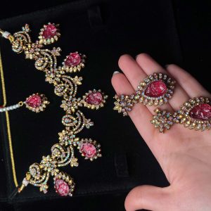 Mehnaz Ruby Necklace Set by Jewelist.pk