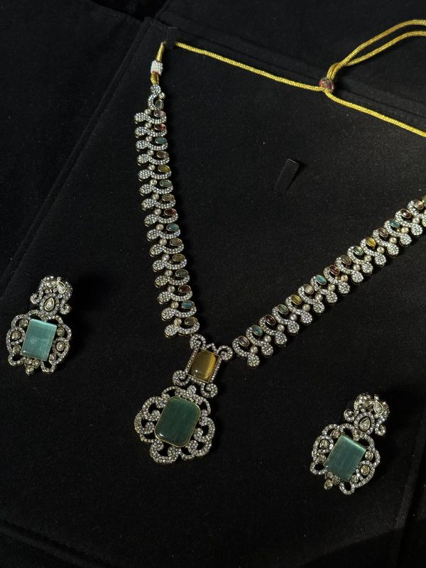 Traditional Nauratan Gemstone Necklace & Earrings