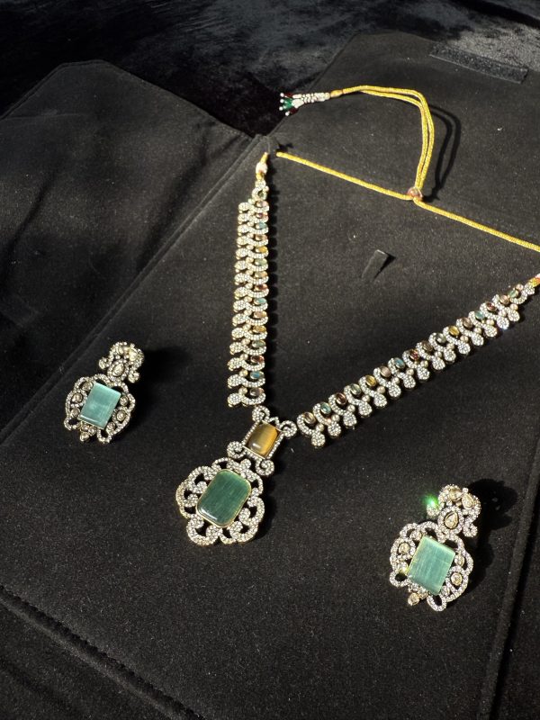 Traditional Nauratan Gemstone Necklace & Earrings