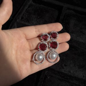 Azure Gem & Pearl Drop Earrings blood red