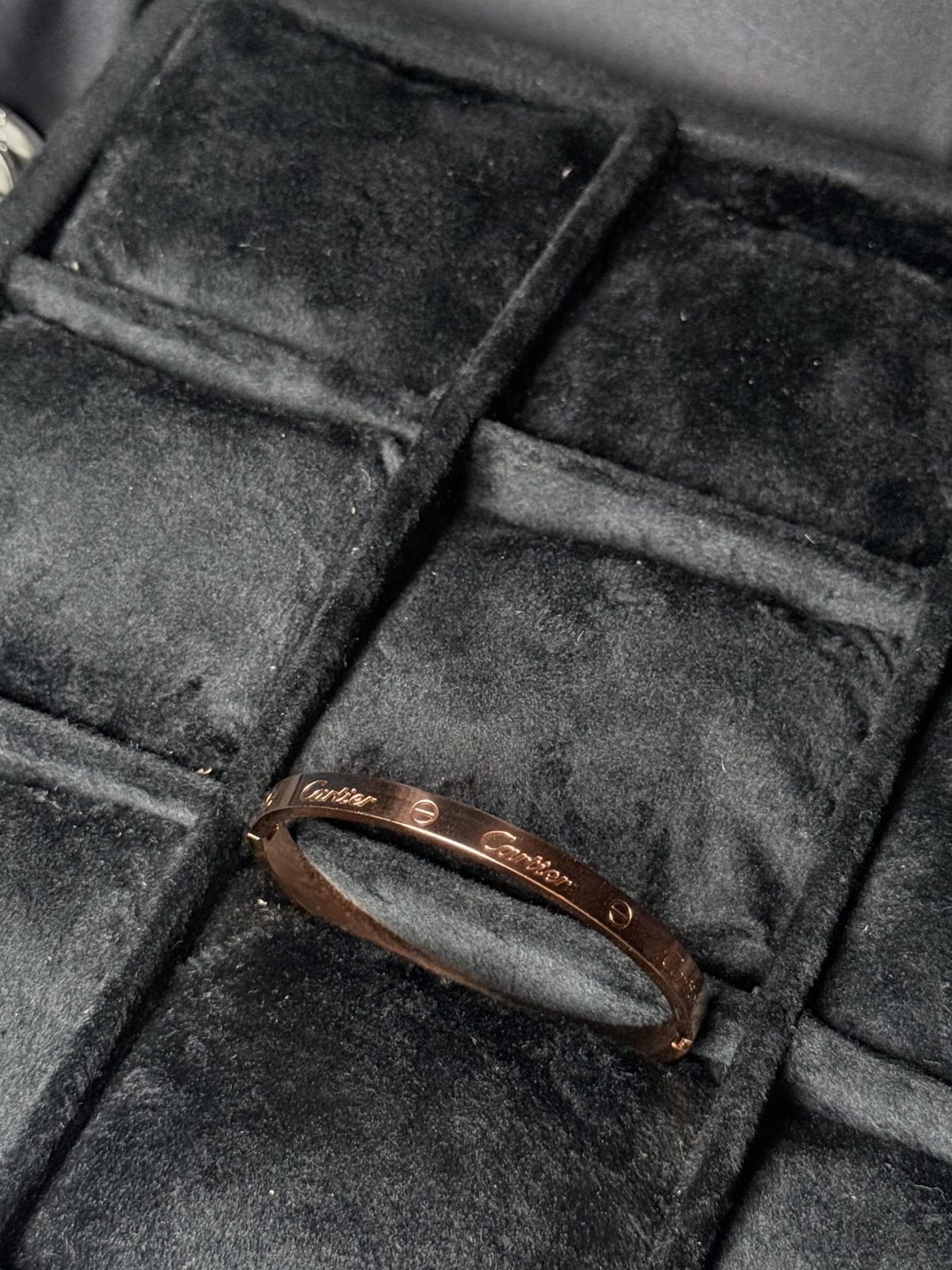 Classic Cartier Inspired Bangle Bracelet in rose gold.
