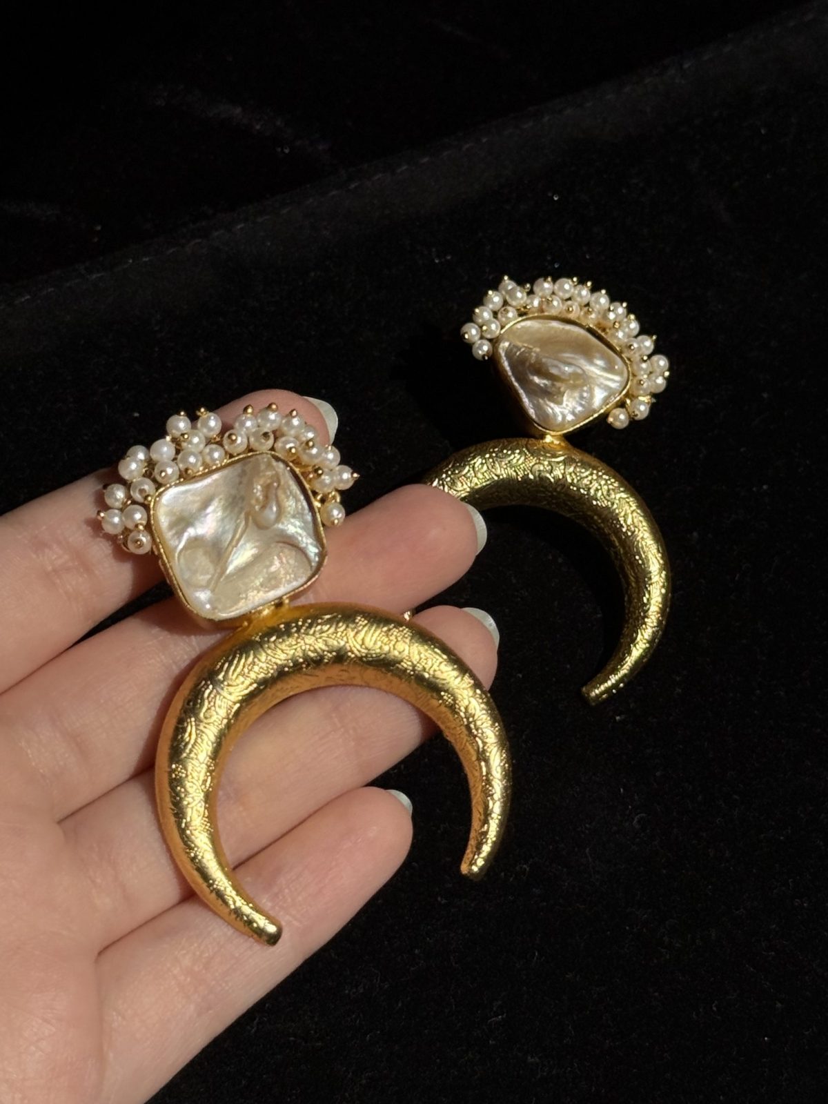 Pearl Halo Crescent Statement Earrings