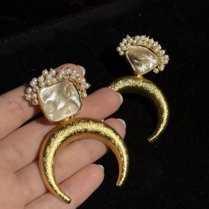 Pearl Halo Crescent Statement Earrings