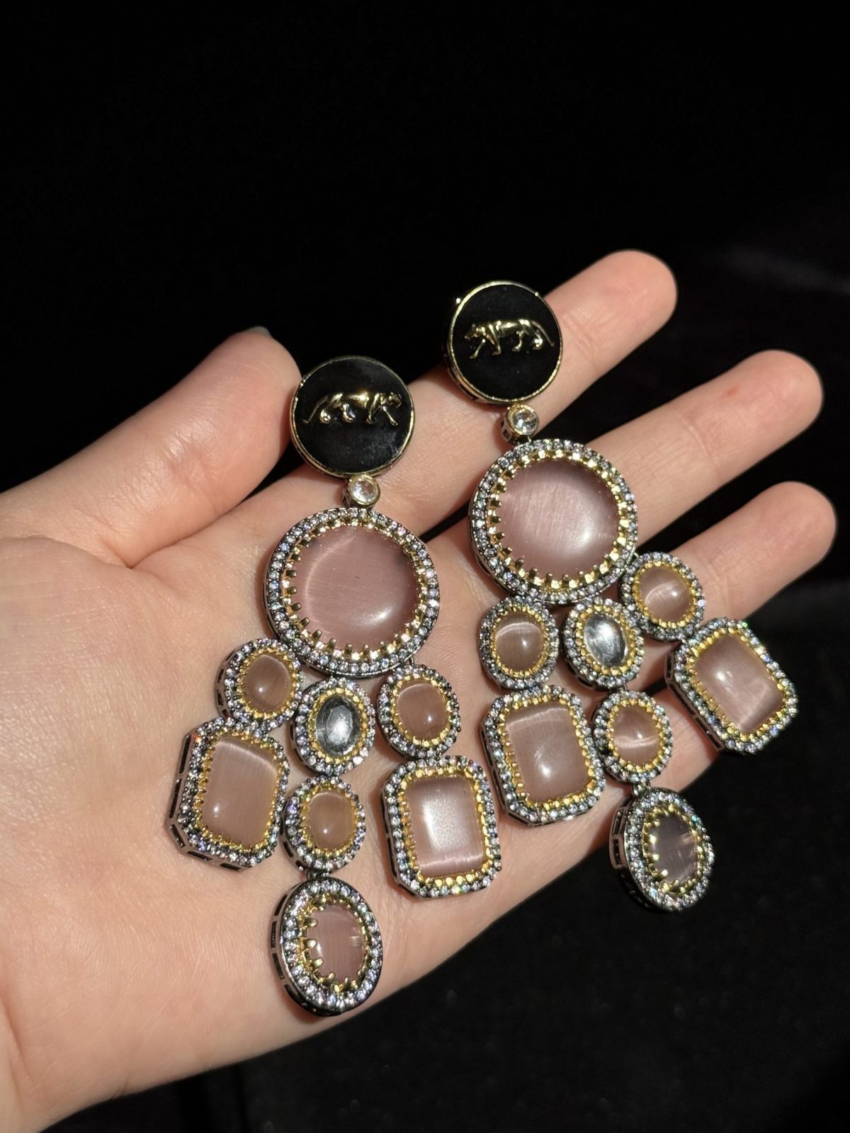 Rose Quartz Tiger Chandelier Earrings