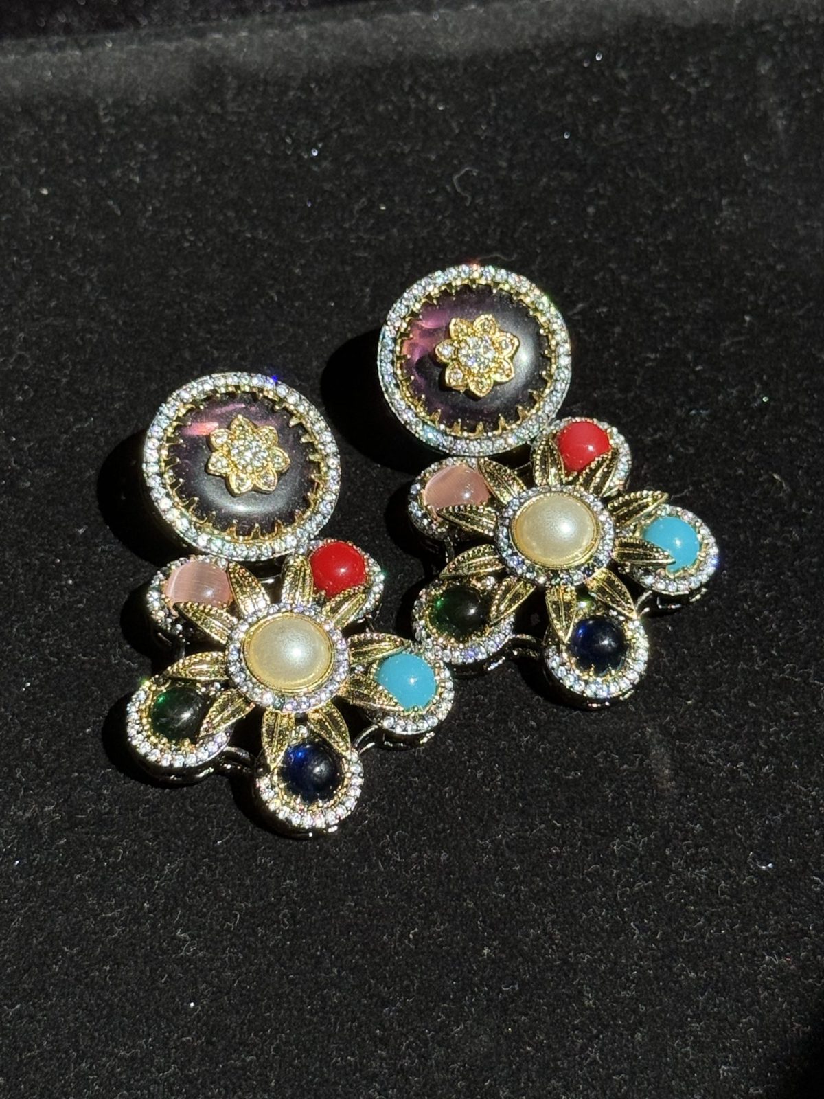 Jeweled Petal Drop Earrings