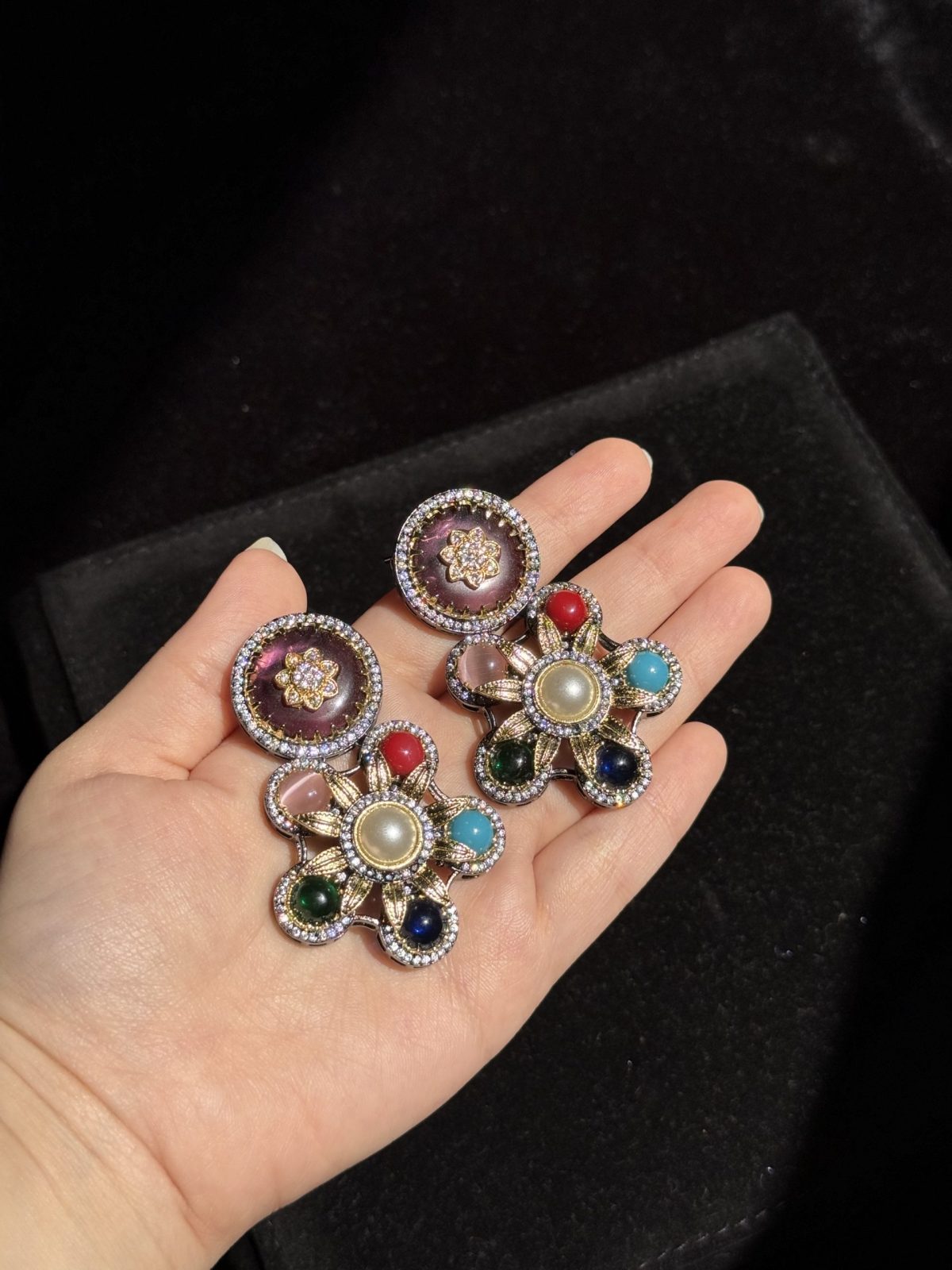 Jeweled Petal Drop Earrings