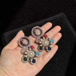 Jeweled Petal Drop Earrings