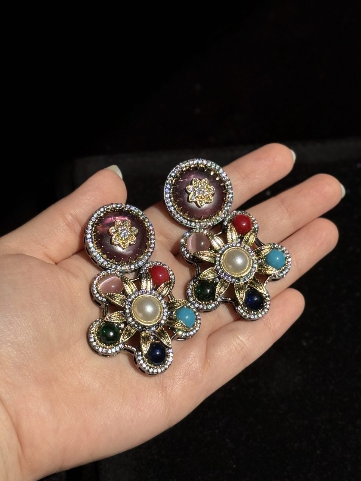 Jeweled Petal Drop Earrings