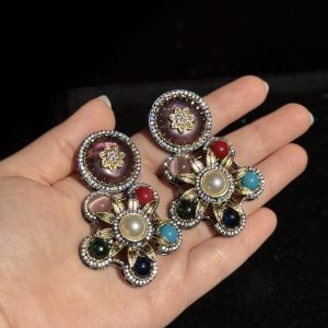 Jeweled Petal Drop Earrings