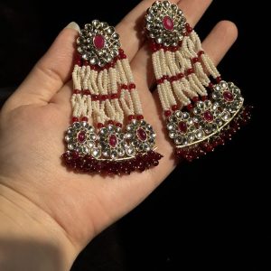 Jaipuri Pearl & Gemstone Layered Jhumka Earrings Red