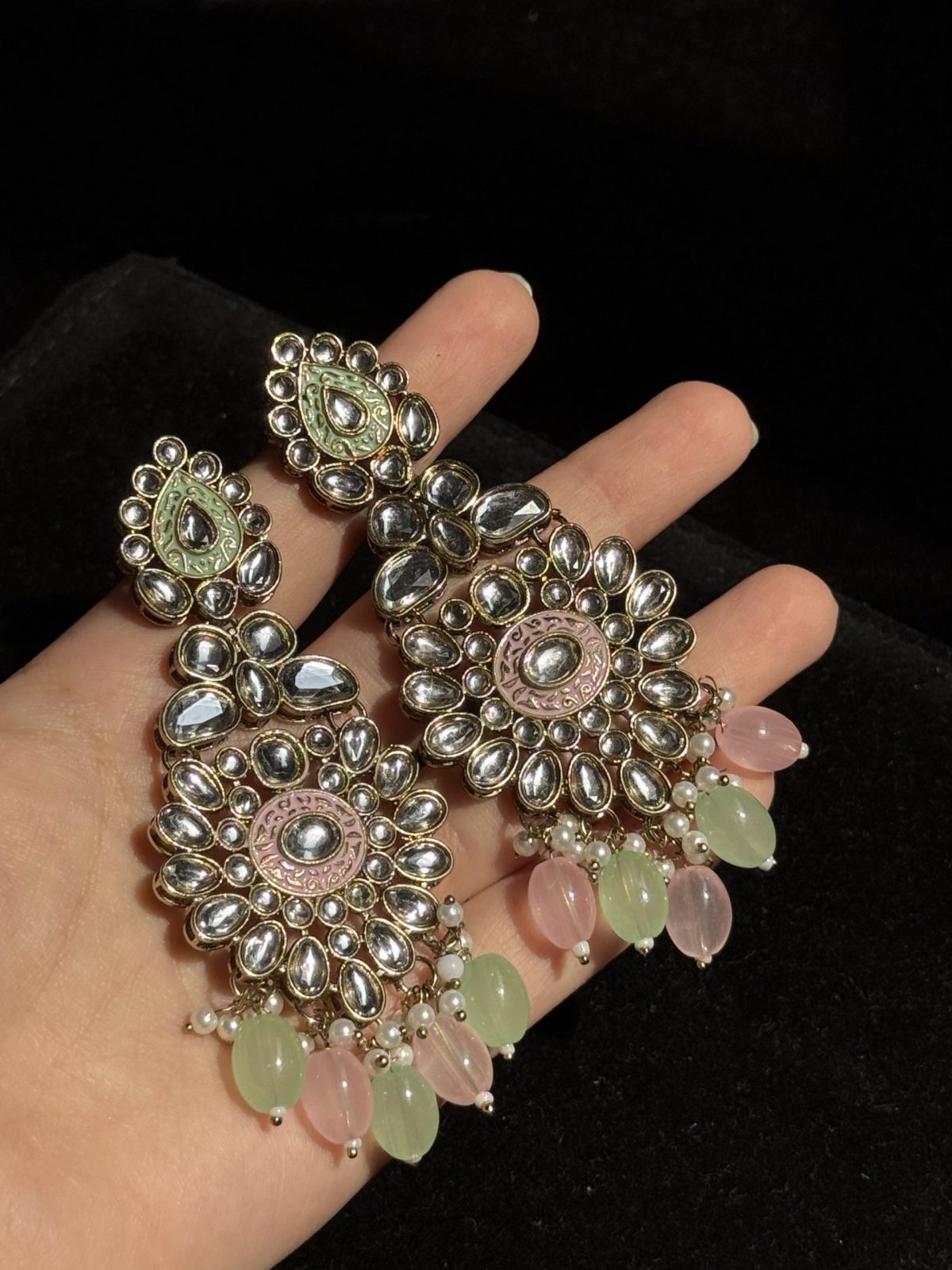 Traditional Kundan Jhumkas with Pastel Accents