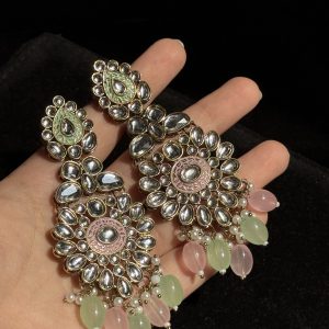 Traditional Kundan Jhumkas with Pastel Accents