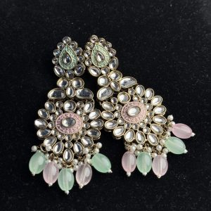 Traditional Kundan Jhumkas with Pastel Accents