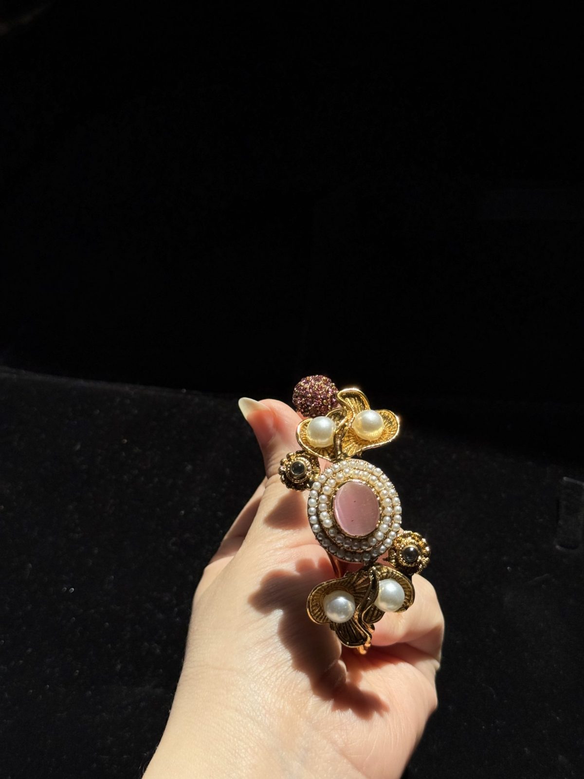 Open Cuff Floral Accent Bangle