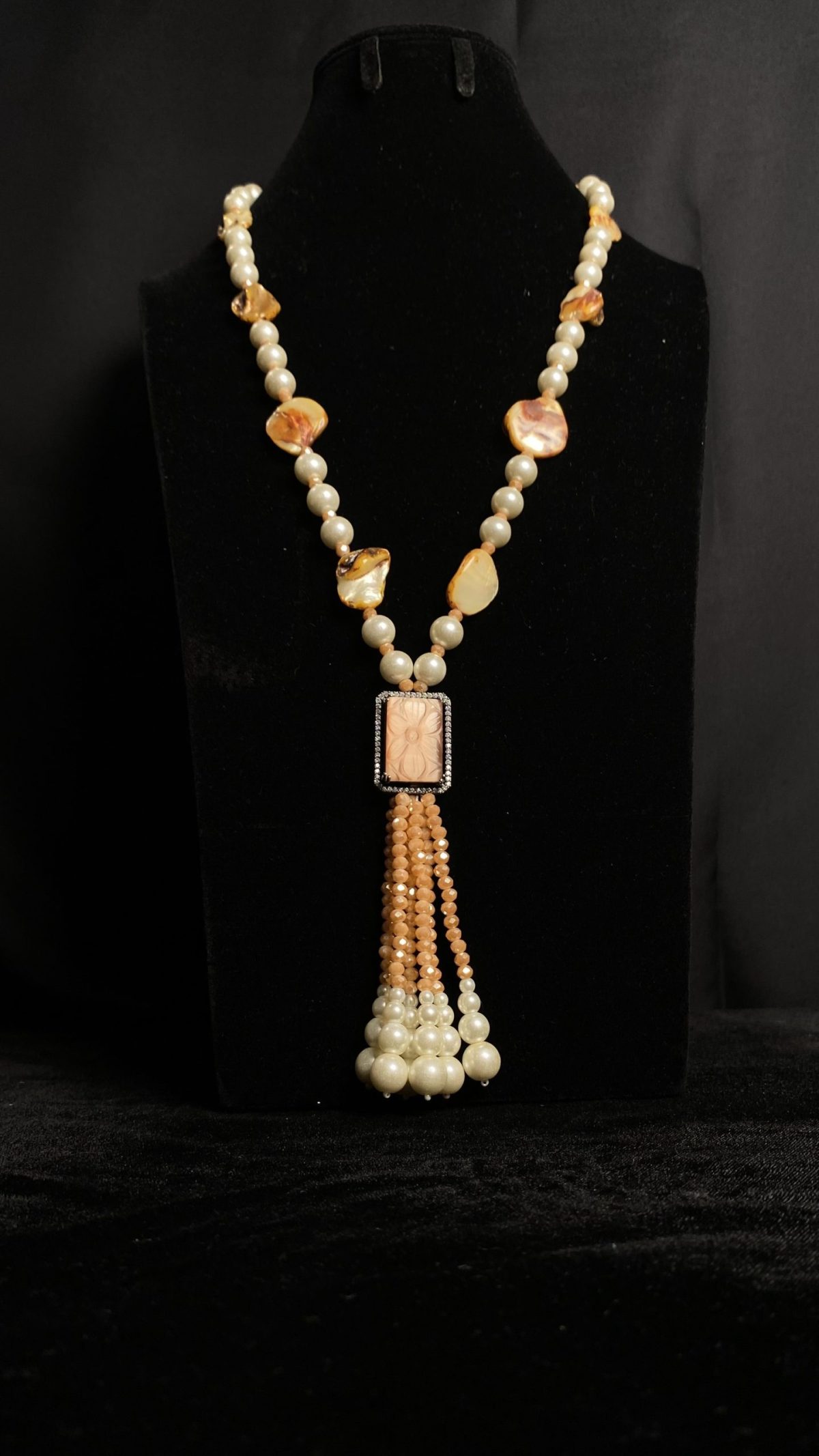 Champagne Pearl & Shell Tassel Mala