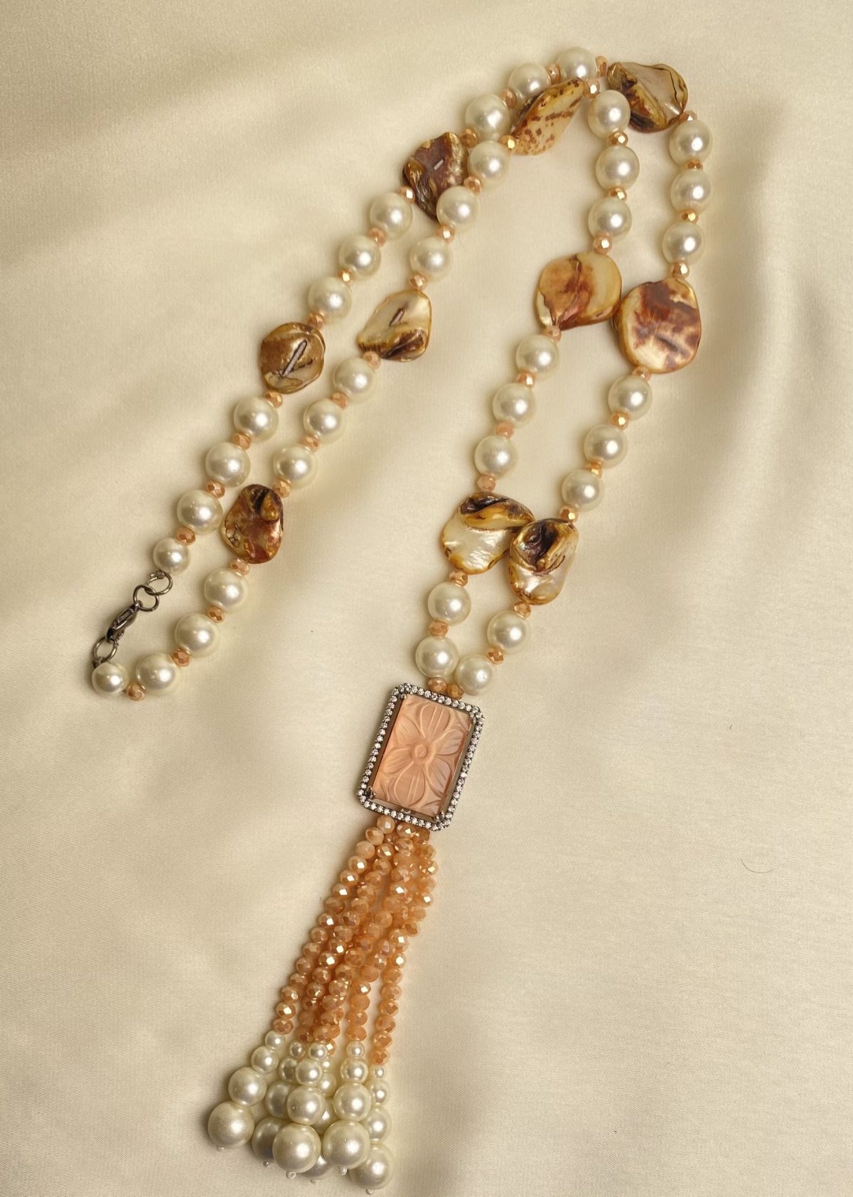 Champagne Pearl & Shell Tassel Mala