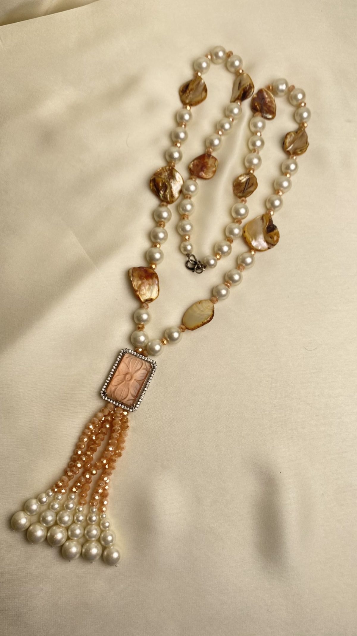 Champagne Pearl & Shell Tassel Mala