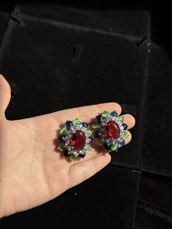 Peony Gem & Crystal Flower Earrings