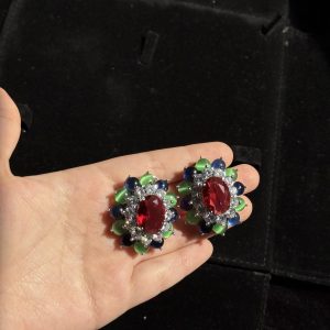 Peony Gem & Crystal Flower Earrings