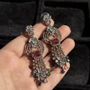 Rose Vintage Inspired Tassel Earrings Red