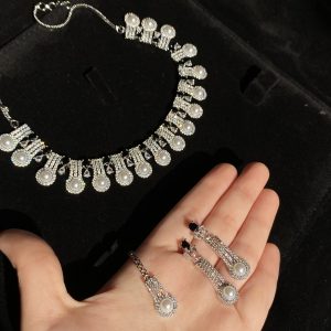 Pearl & Crystal Swan Jewelry Set blue and silver