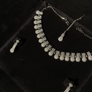 Pearl & Crystal Swan Jewelry Set blue and silver