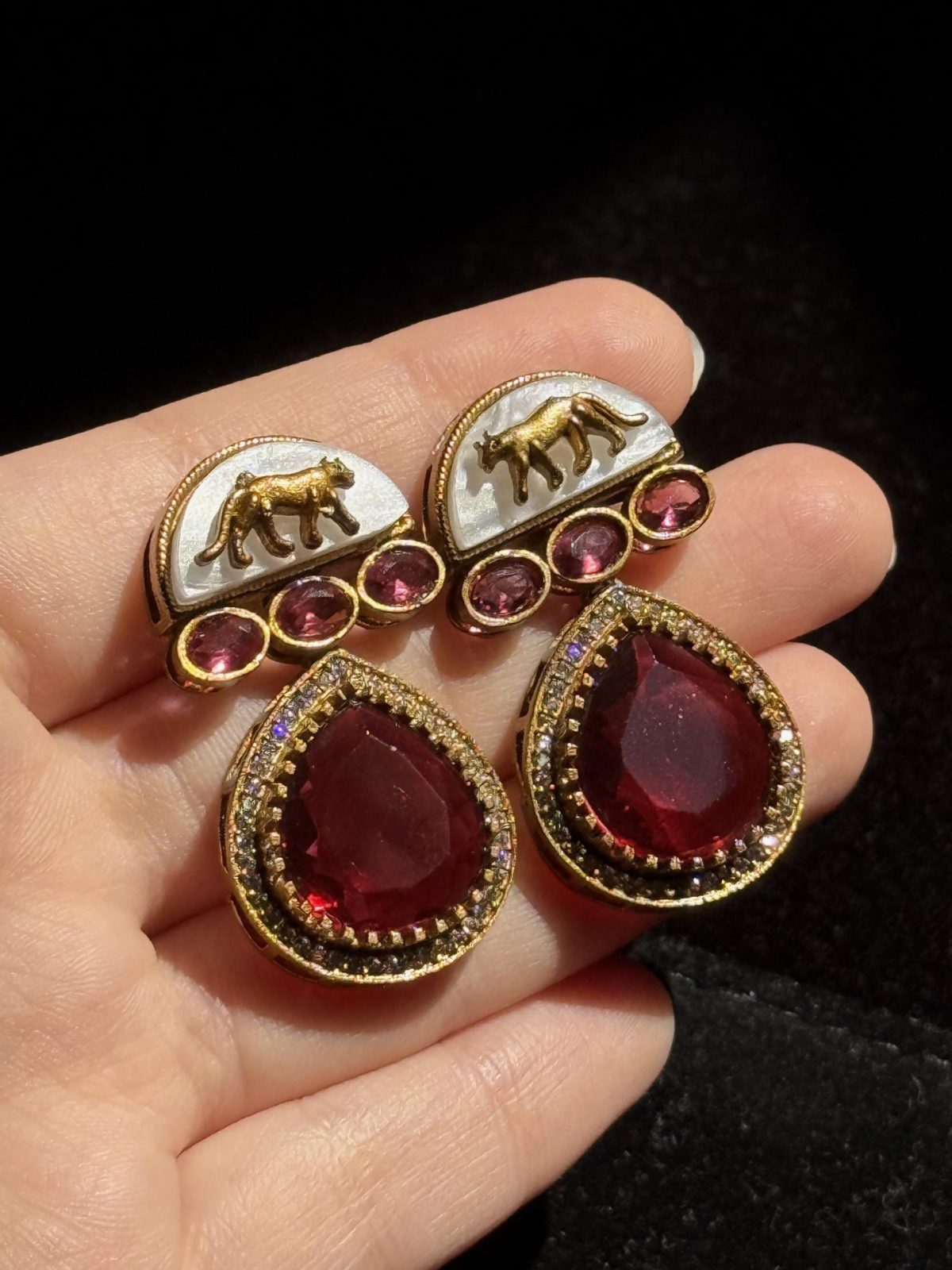 Crimson Teardrop Tiger Motif Earrings in Red
