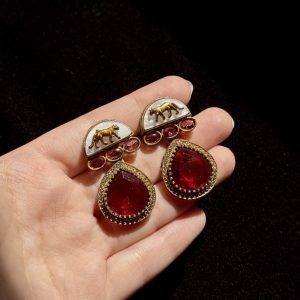 Crimson Teardrop Tiger Motif Earrings in Red