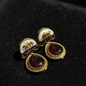 Crimson Teardrop Tiger Motif Earrings in Red