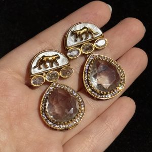 Crimson Teardrop Tiger Motif Earrings in Transparent Crystal