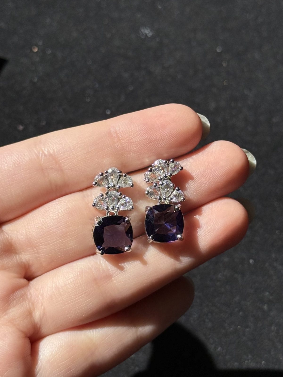Cushion Cut Crystal Stud Purple