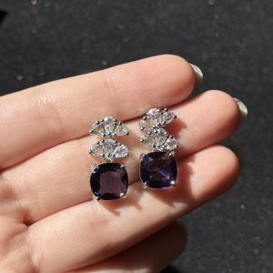 Cushion Cut Crystal Stud Purple