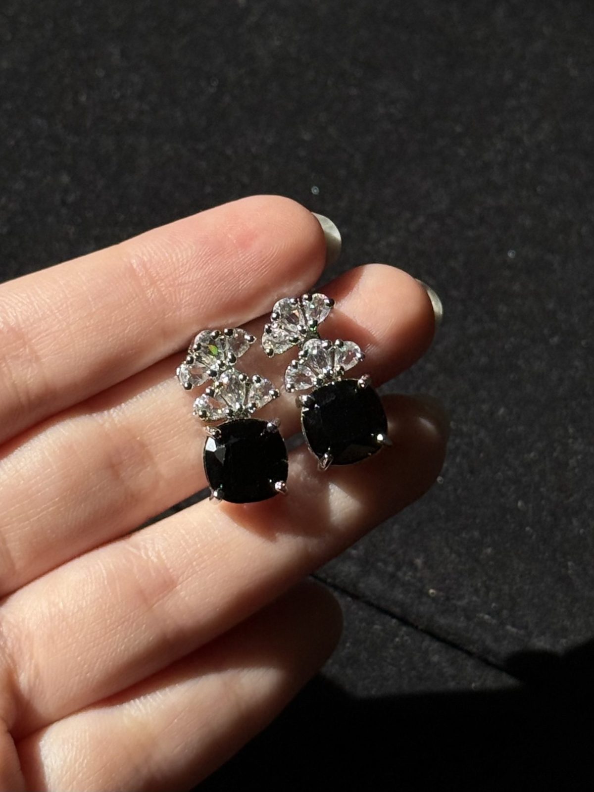 Cushion Cut Crystal Stud Black