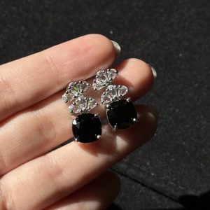 Cushion Cut Crystal Stud Black