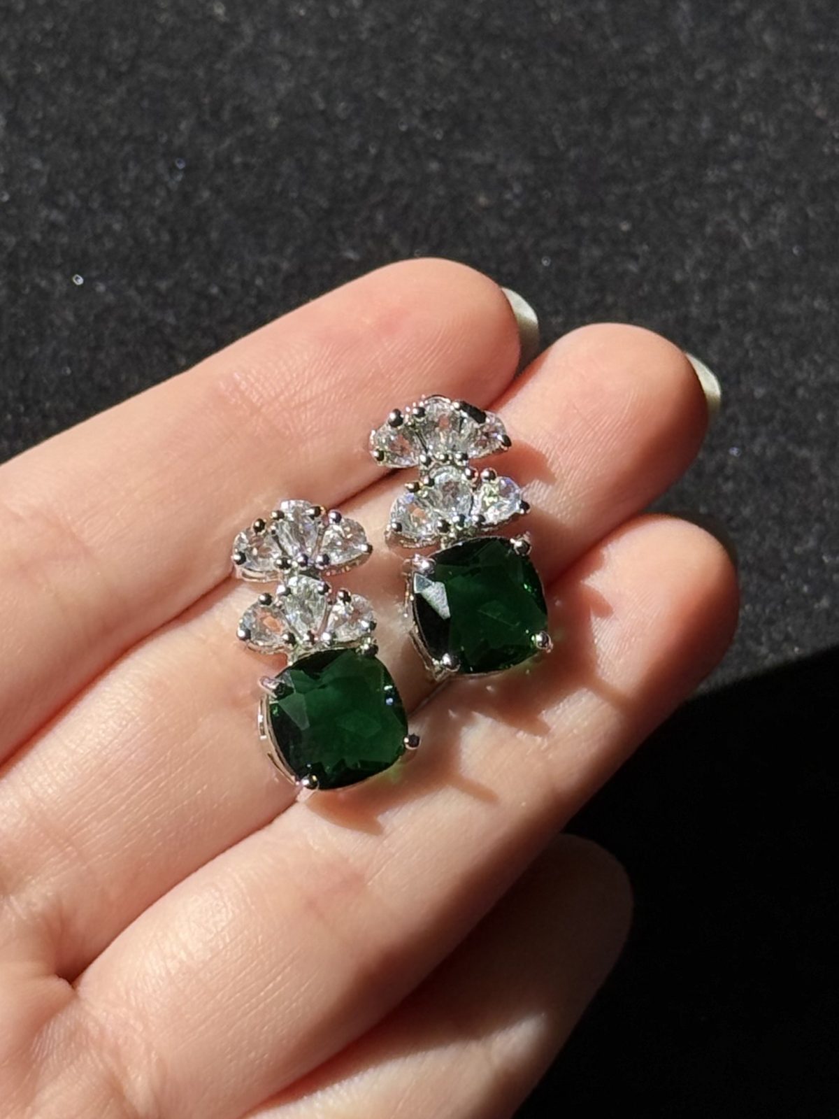 Cushion Cut Crystal Stud Emerald Green