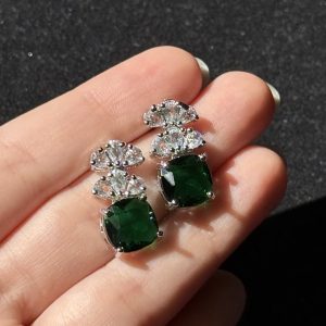 Cushion Cut Crystal Stud Emerald Green