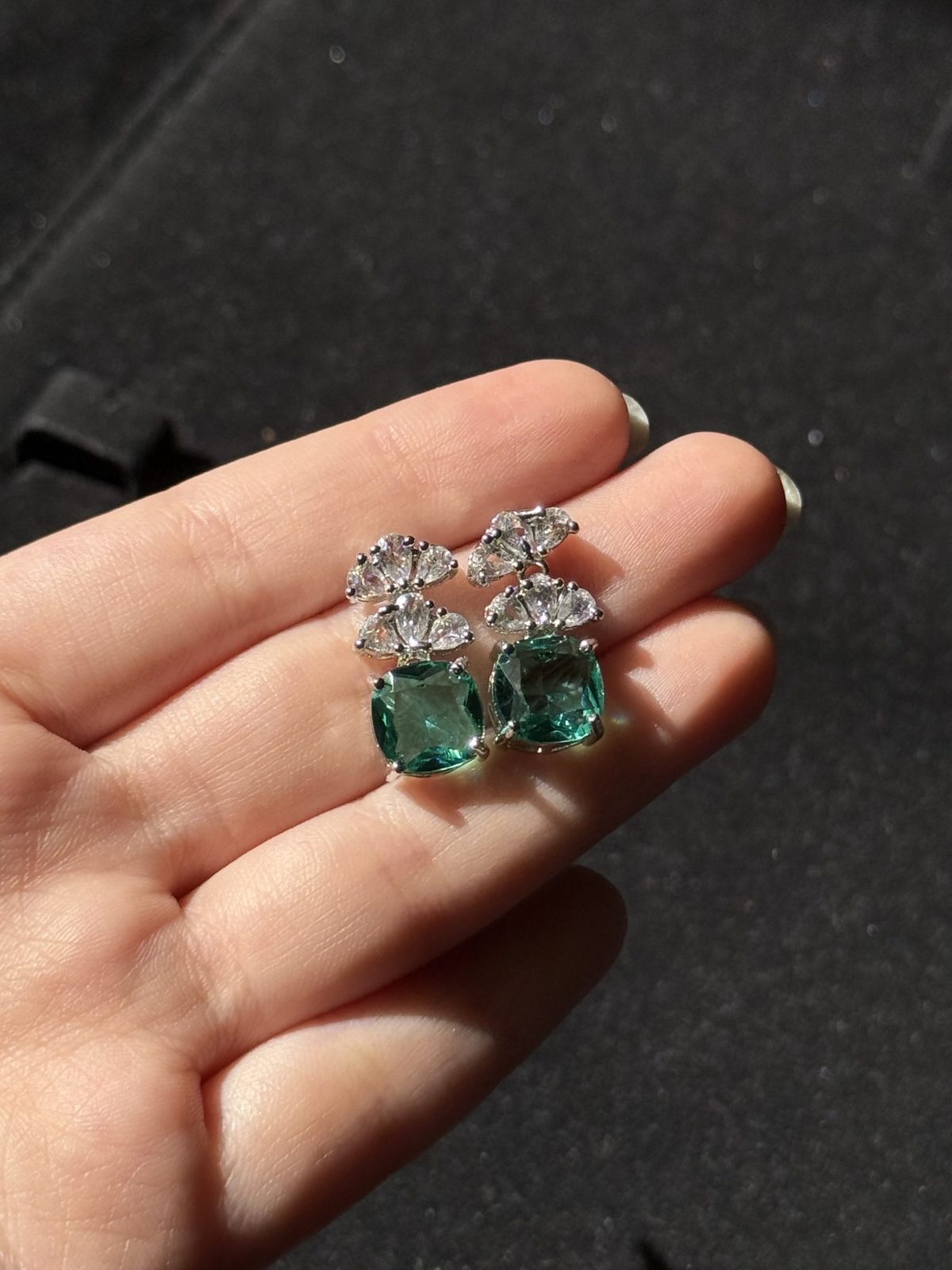 Cushion Cut Crystal Stud mint green
