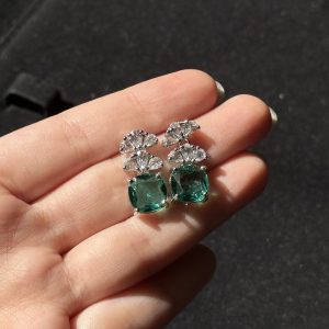 Cushion Cut Crystal Stud mint green