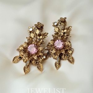 Alizeh Floral Crystal Statement Earrings in Pink. - Jewelist.pk Artificial Jewellery