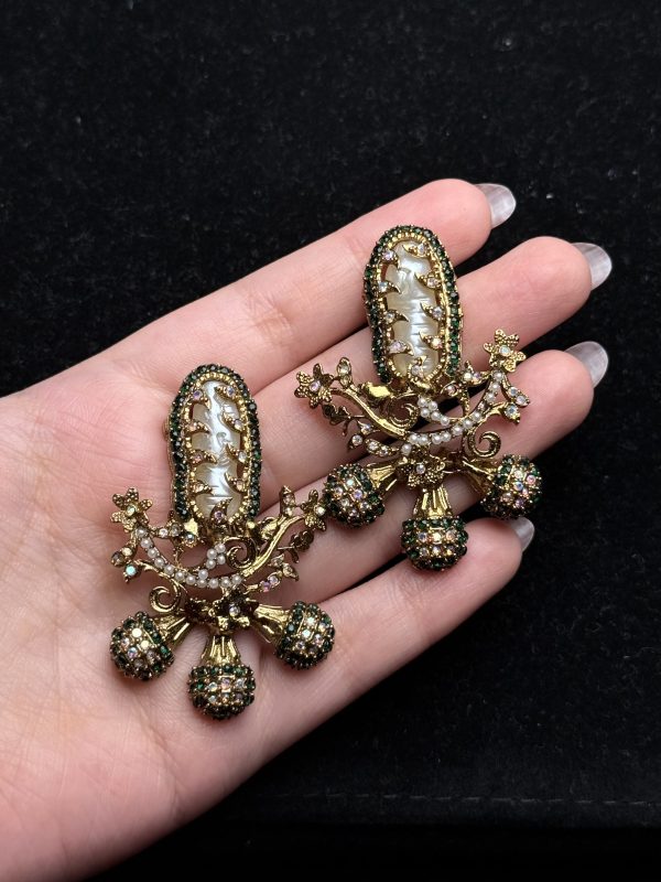 Baroque Pearl Celestial Starburst Earrings green