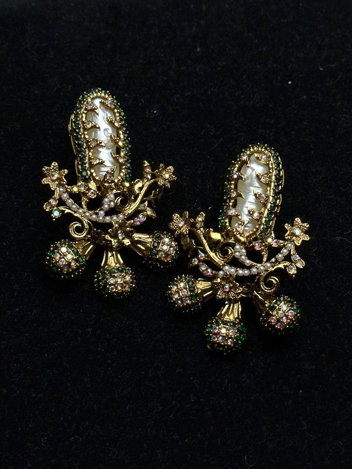 Baroque Pearl Celestial Starburst Earrings green