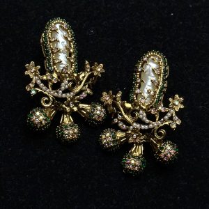 Baroque Pearl Celestial Starburst Earrings green