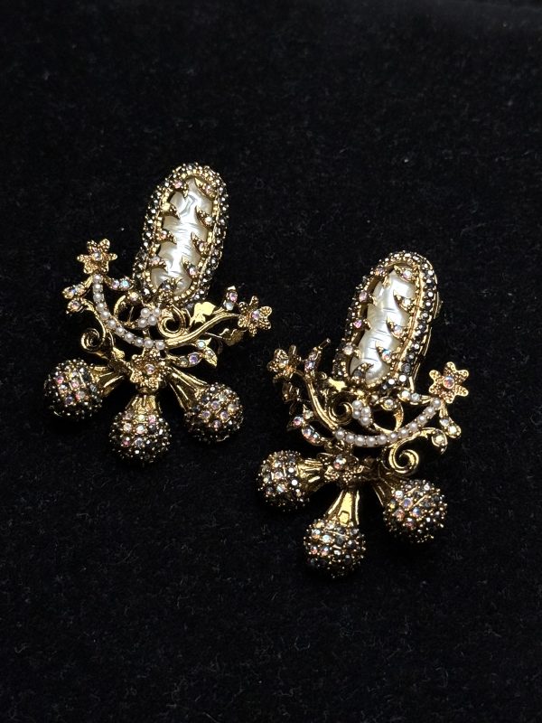Baroque Pearl Celestial Starburst Earrings black