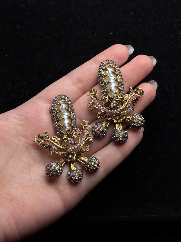 Baroque Pearl Celestial Starburst Earrings blue