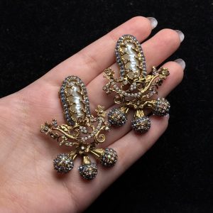 Baroque Pearl Celestial Starburst Earrings blue