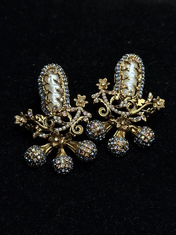 Baroque Pearl Celestial Starburst Earrings blue