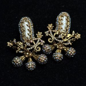 Baroque Pearl Celestial Starburst Earrings blue