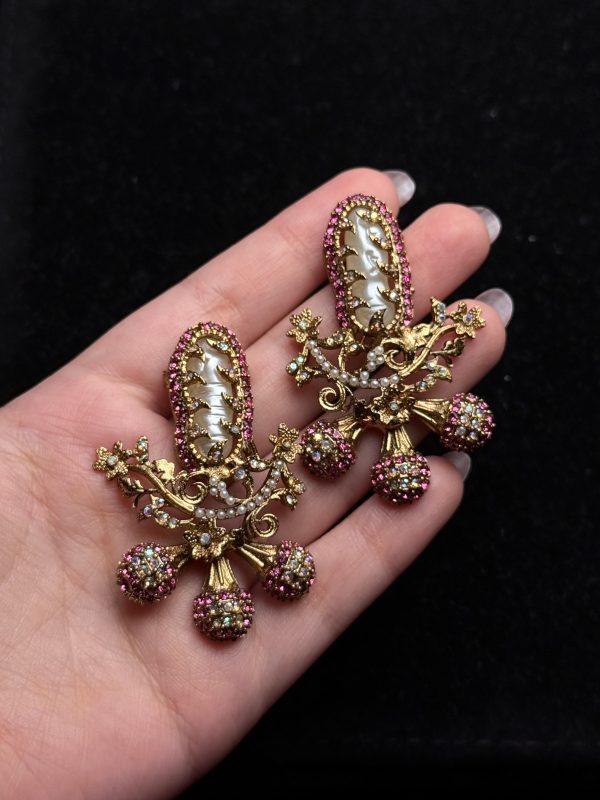 Baroque Pearl Celestial Starburst Earrings pink